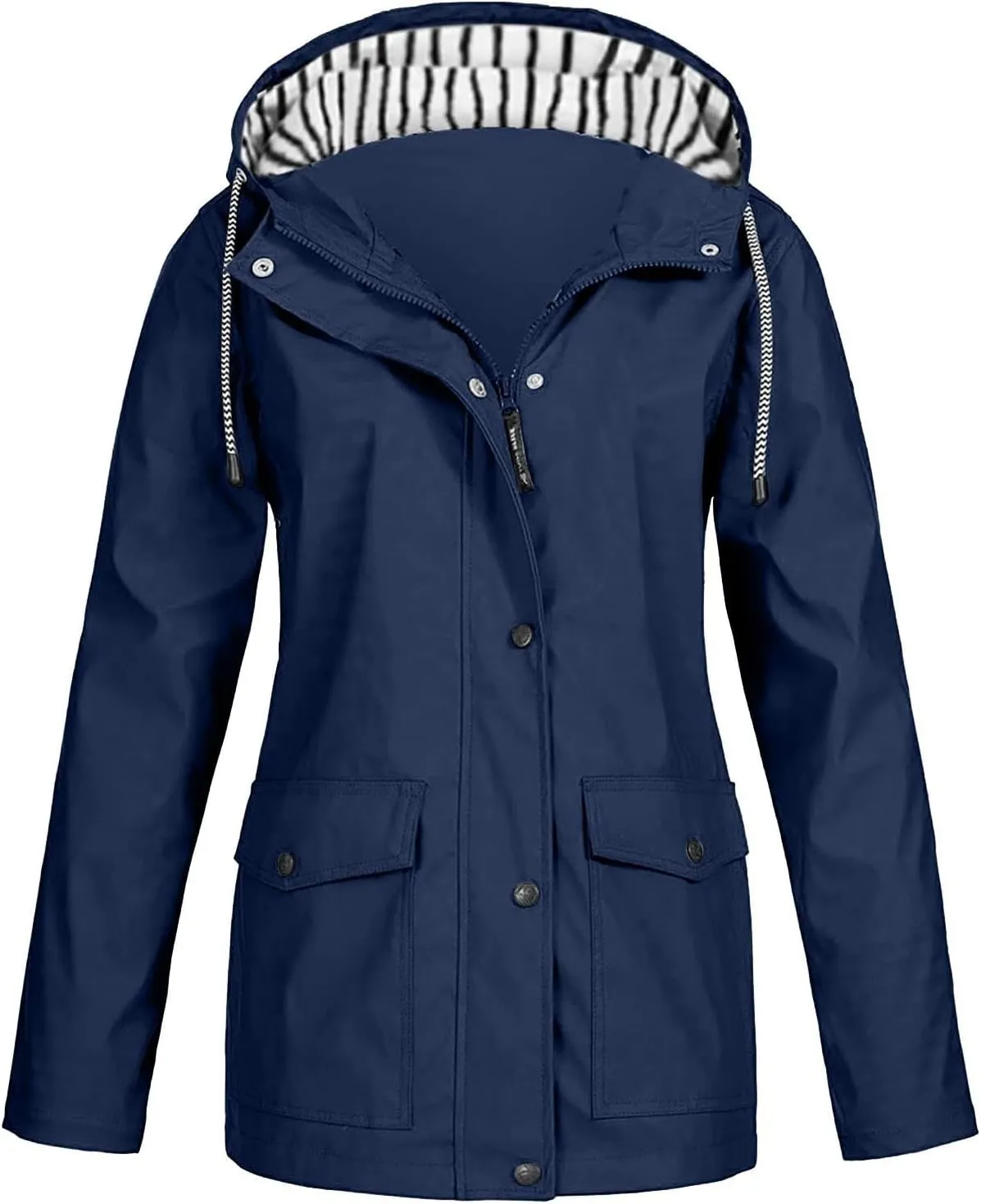 2025 Spring Fashion Womens Raincoat Fit Waterproof Dressy Zip up Rain Jacket Windbreaker with Pockets Hood