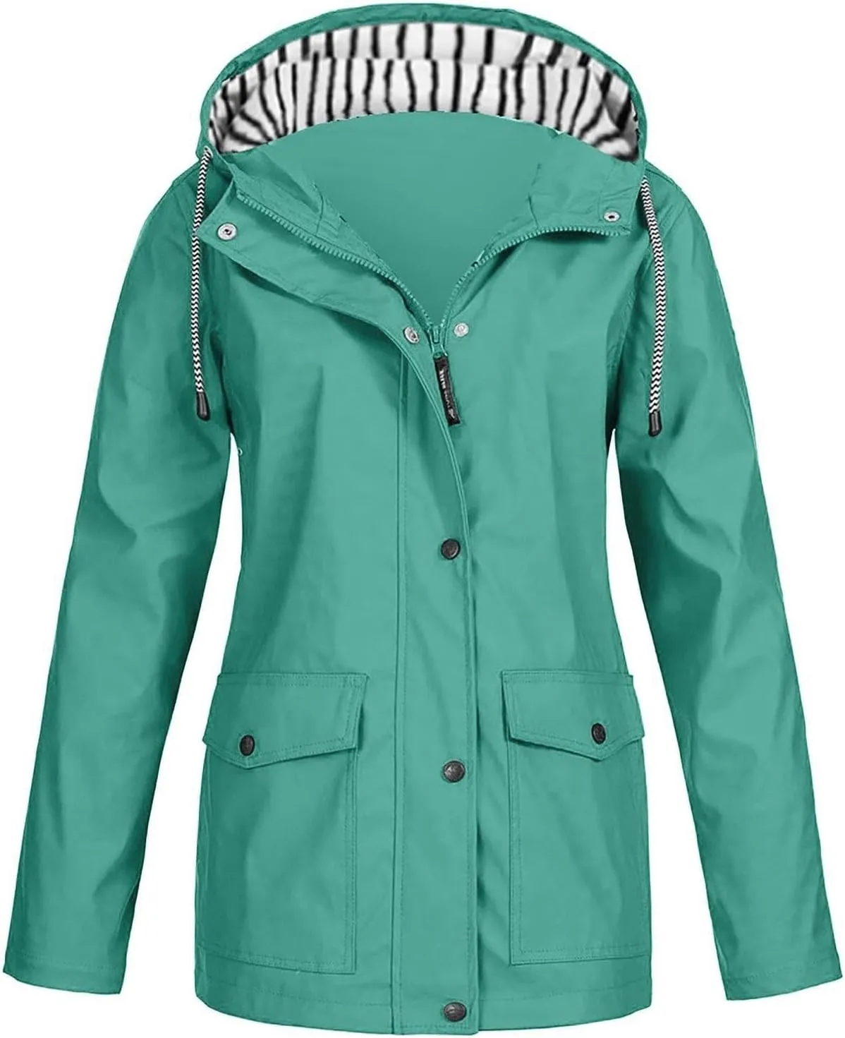 2025 Spring Fashion Womens Raincoat Fit Waterproof Dressy Zip up Rain Jacket Windbreaker with Pockets Hood