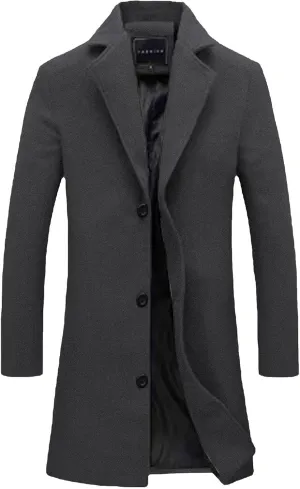 Akklian Pea Coats for Men Wool Blend Notched Collar Single Breasted Overcoat Business Casual Winter Trench Coat with Pocket
