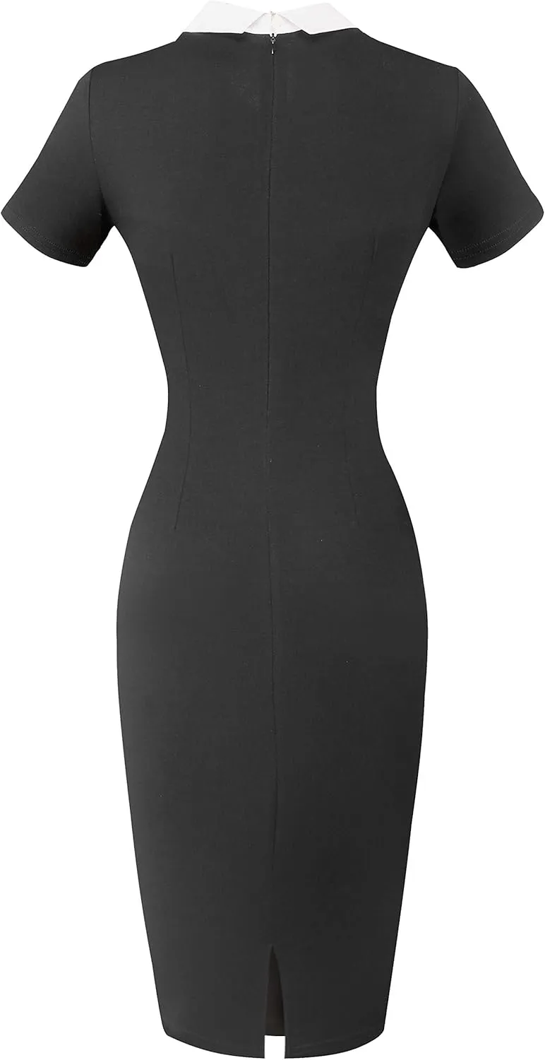Aphratti Women's Peter Pan Collar Wear to Work Business Office Wear Outfits Classy Fall Midi Sheath Dress with Sleeves