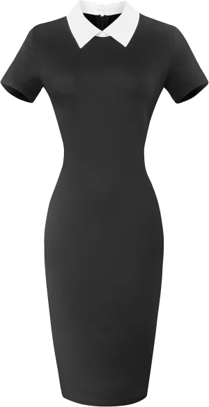 Aphratti Women's Peter Pan Collar Wear to Work Business Office Wear Outfits Classy Fall Midi Sheath Dress with Sleeves