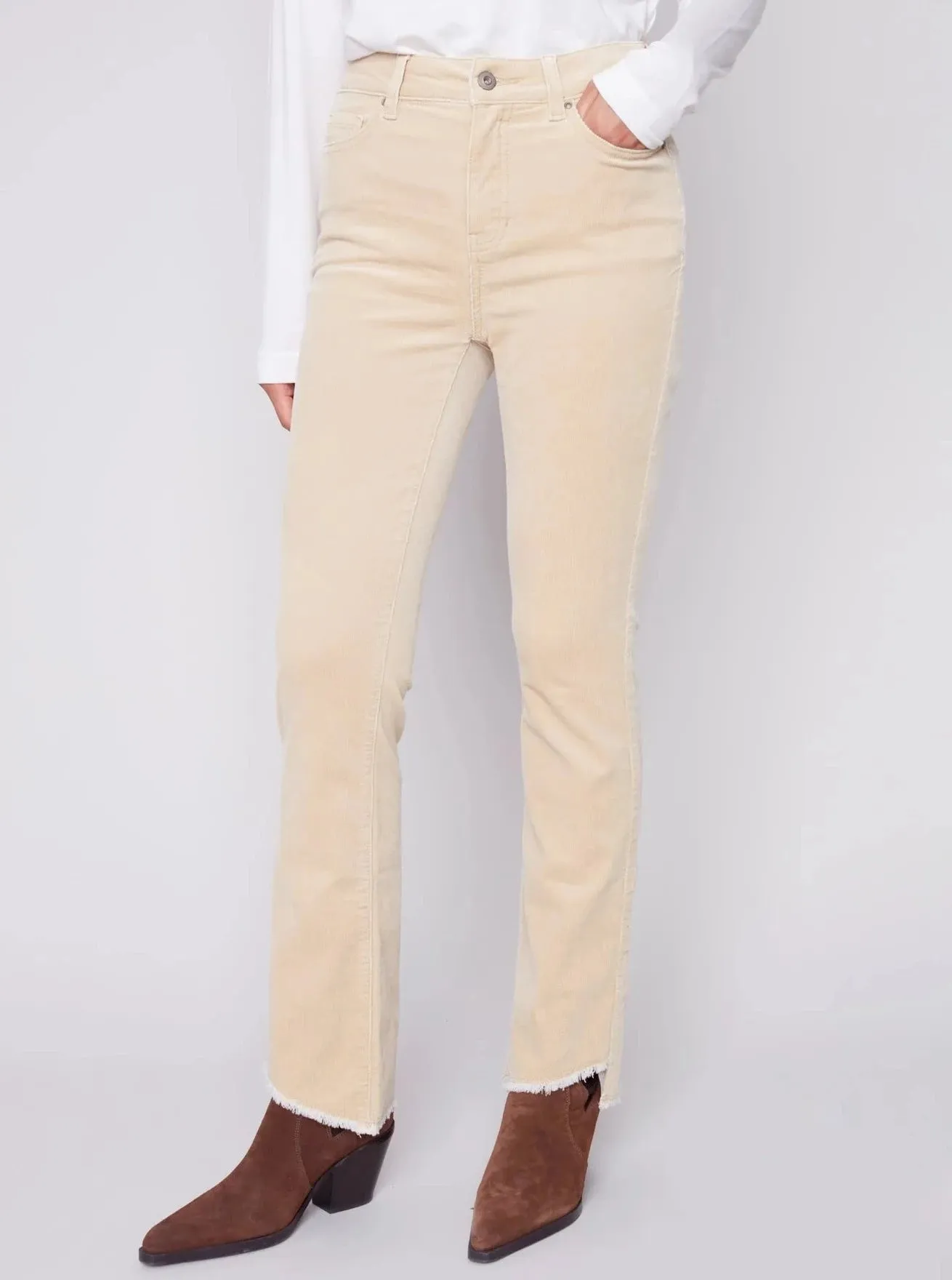 Assymetrical Hem Bootcut Pant [Natural-C5429]