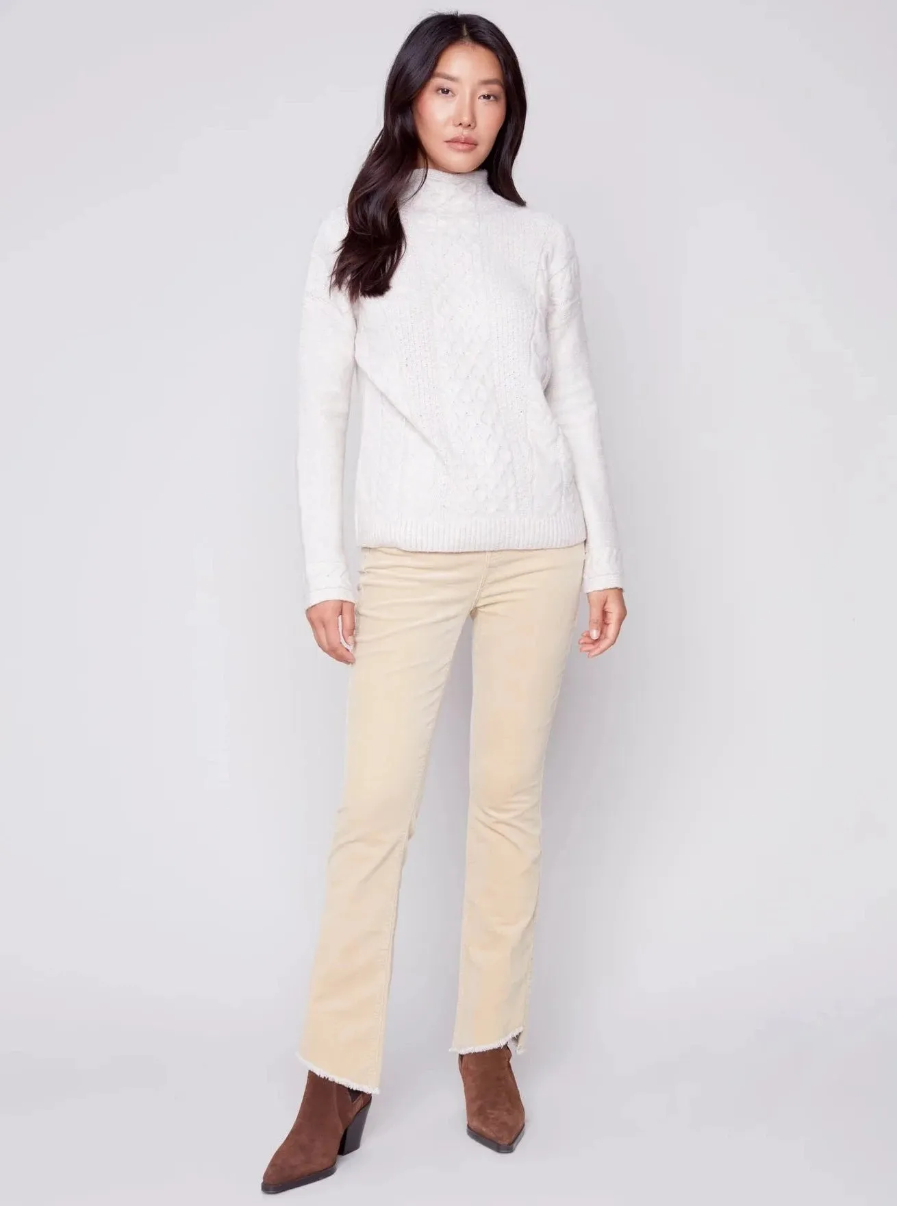 Assymetrical Hem Bootcut Pant [Natural-C5429]