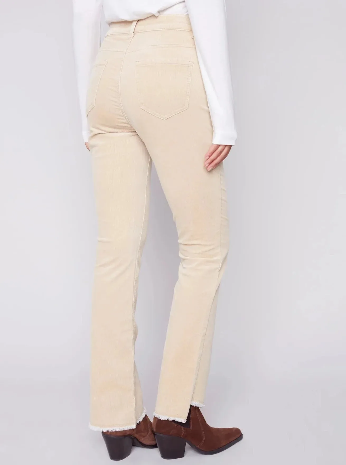 Assymetrical Hem Bootcut Pant [Natural-C5429]
