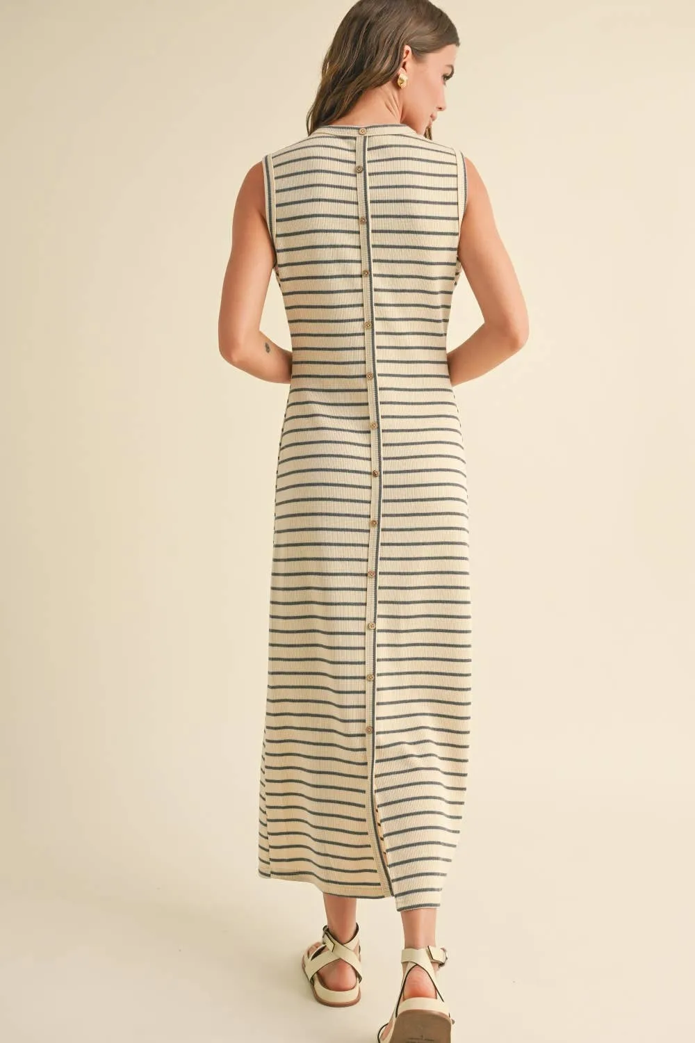 Beige & Brown Striped Pattern Knitted Dress