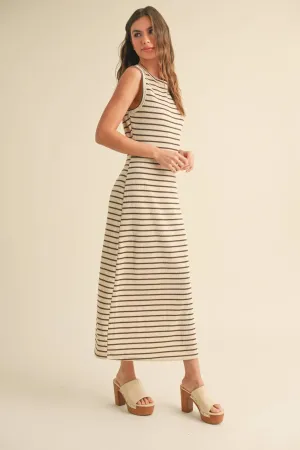 Beige & Brown Striped Pattern Knitted Dress