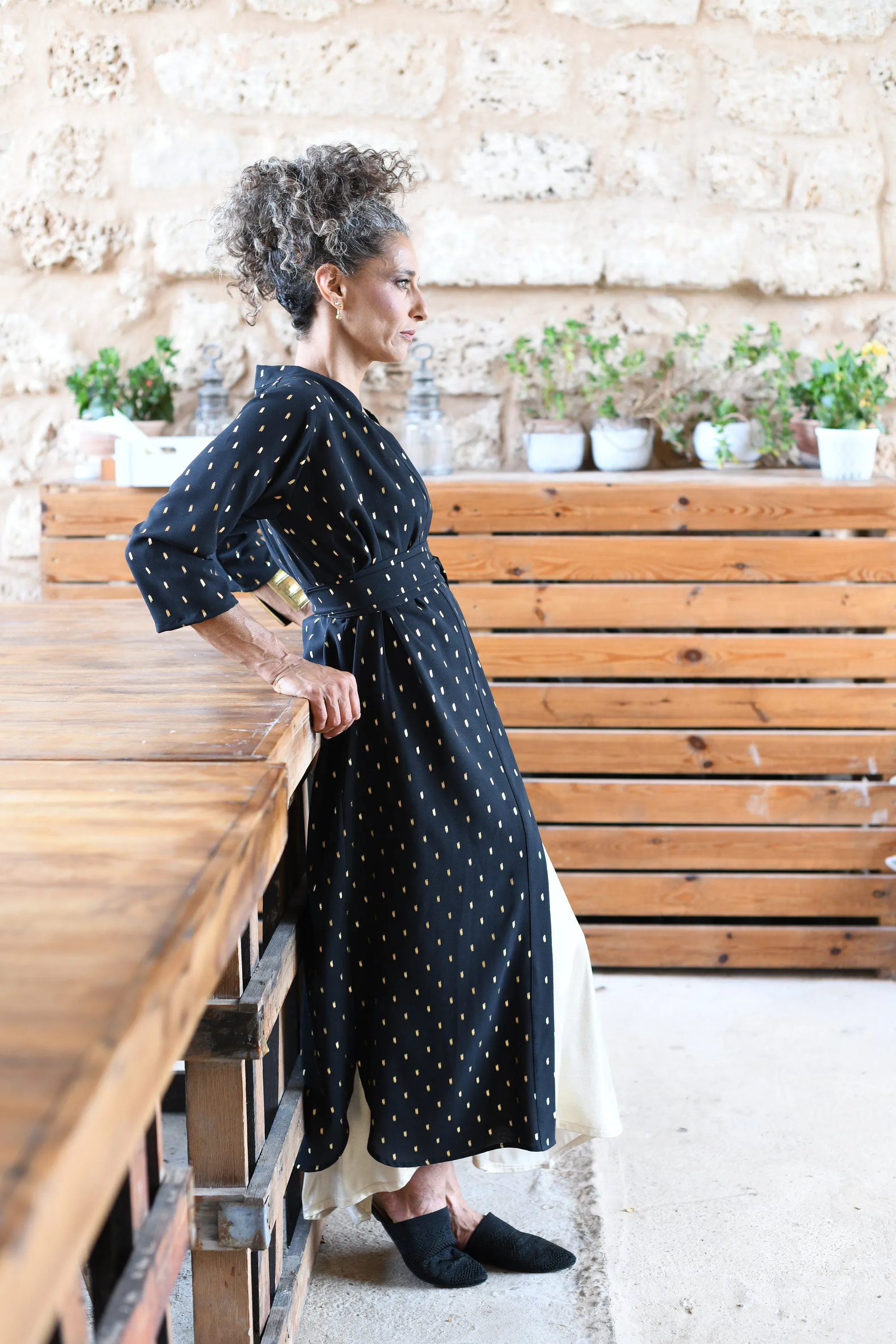 Black and Gold Kimono Dress
