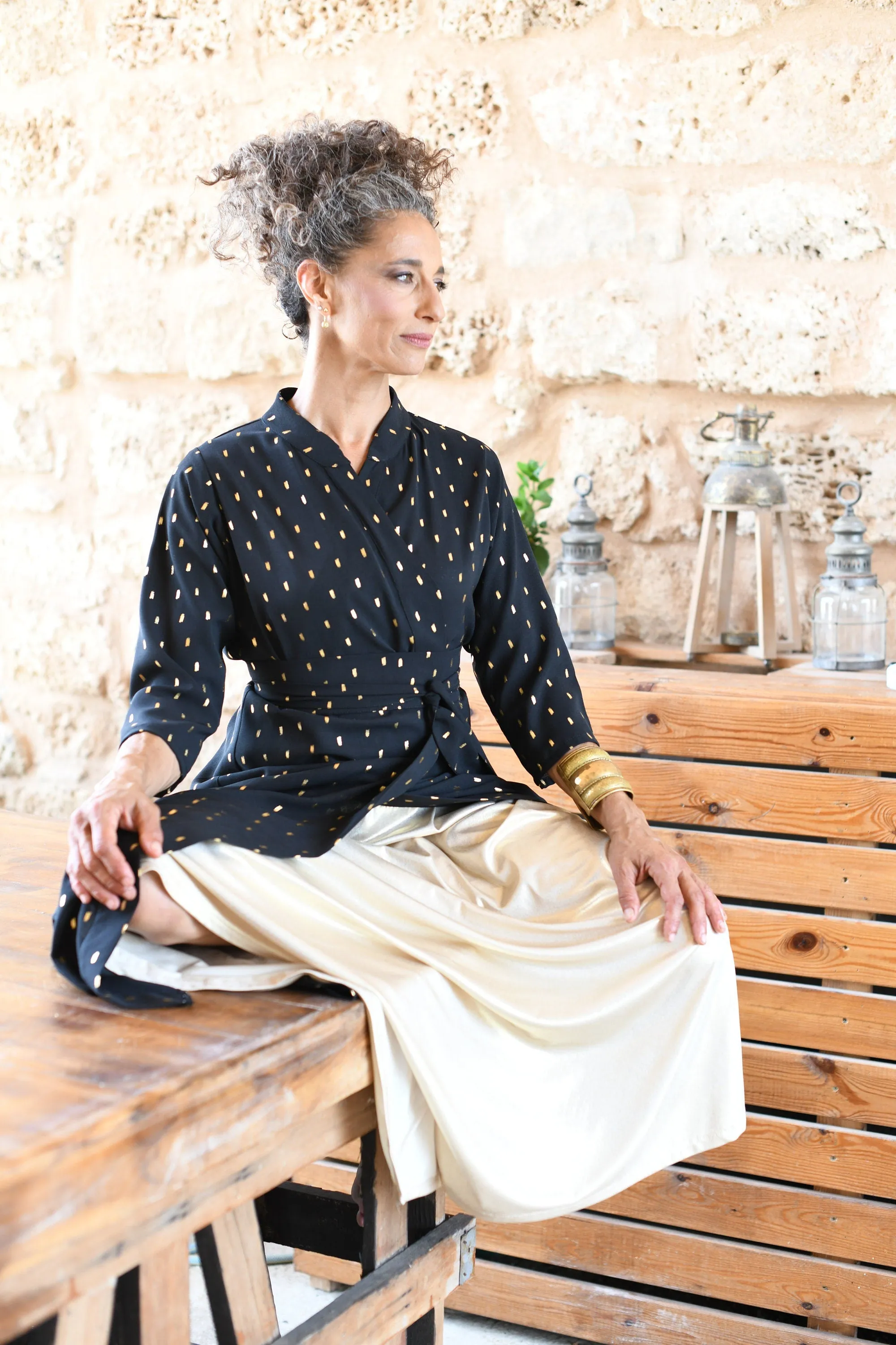 Black and Gold Kimono Dress