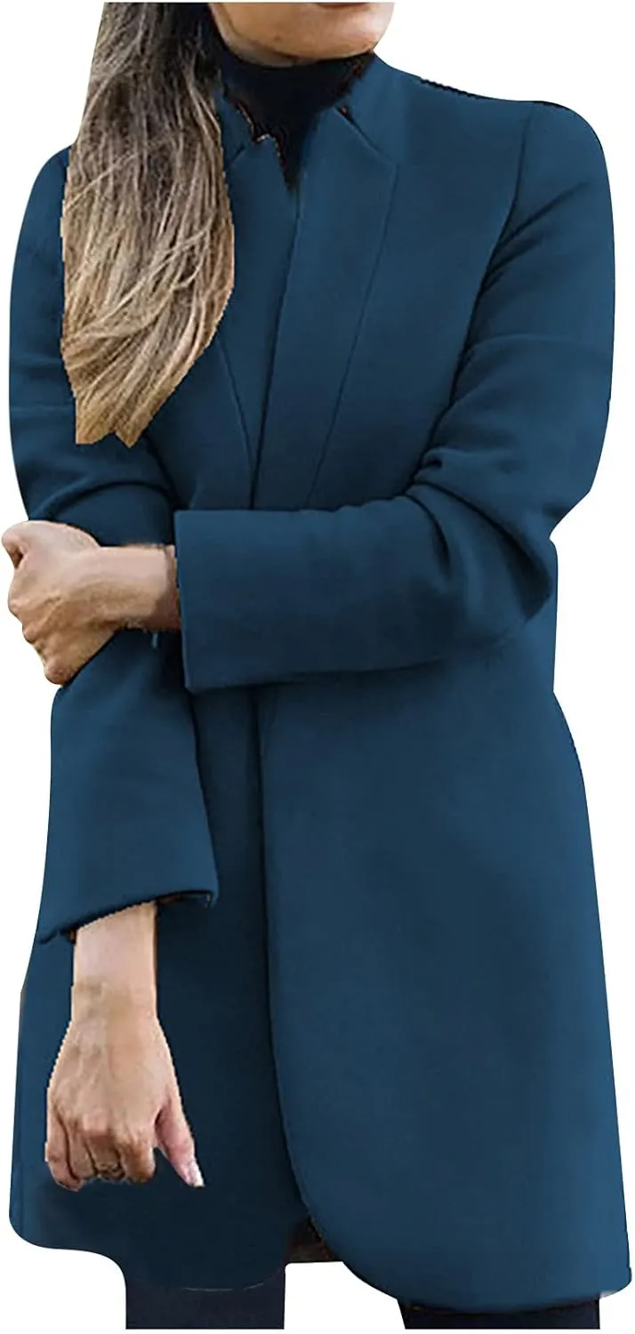 Blazer Jackets for Women Business Casual Elegant Mid-long Cardigan Wool Blend Jacket Fall Trench Coats Outerwear