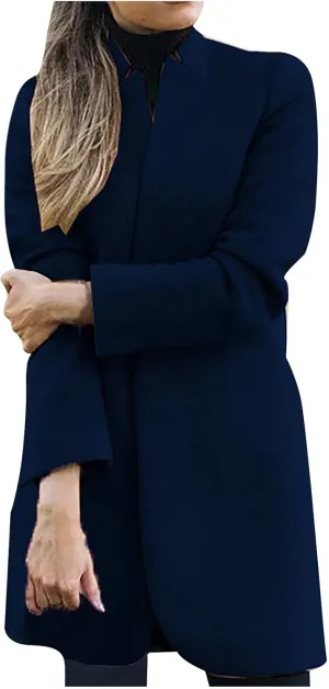 Blazer Jackets for Women Elegant Mid-long Cardigan Wool Blend Jacket Long Sleeve Winter Fall Trench Coats Outerwear