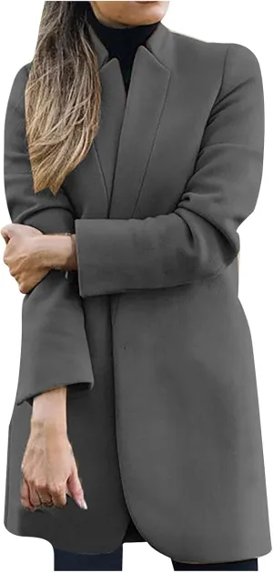 Blazer Jackets for Women Elegant Mid-long Cardigan Wool Blend Jacket Long Sleeve Winter Fall Trench Coats Outerwear