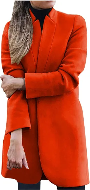 Blazer Jackets for Women Elegant Mid-long Cardigan Wool Blend Jacket Long Sleeve Winter Fall Trench Coats Outerwear