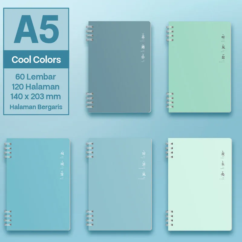 Buku Notebook A5 Double Coil Waterproof Tebal Halaman Bergaris SBNA560