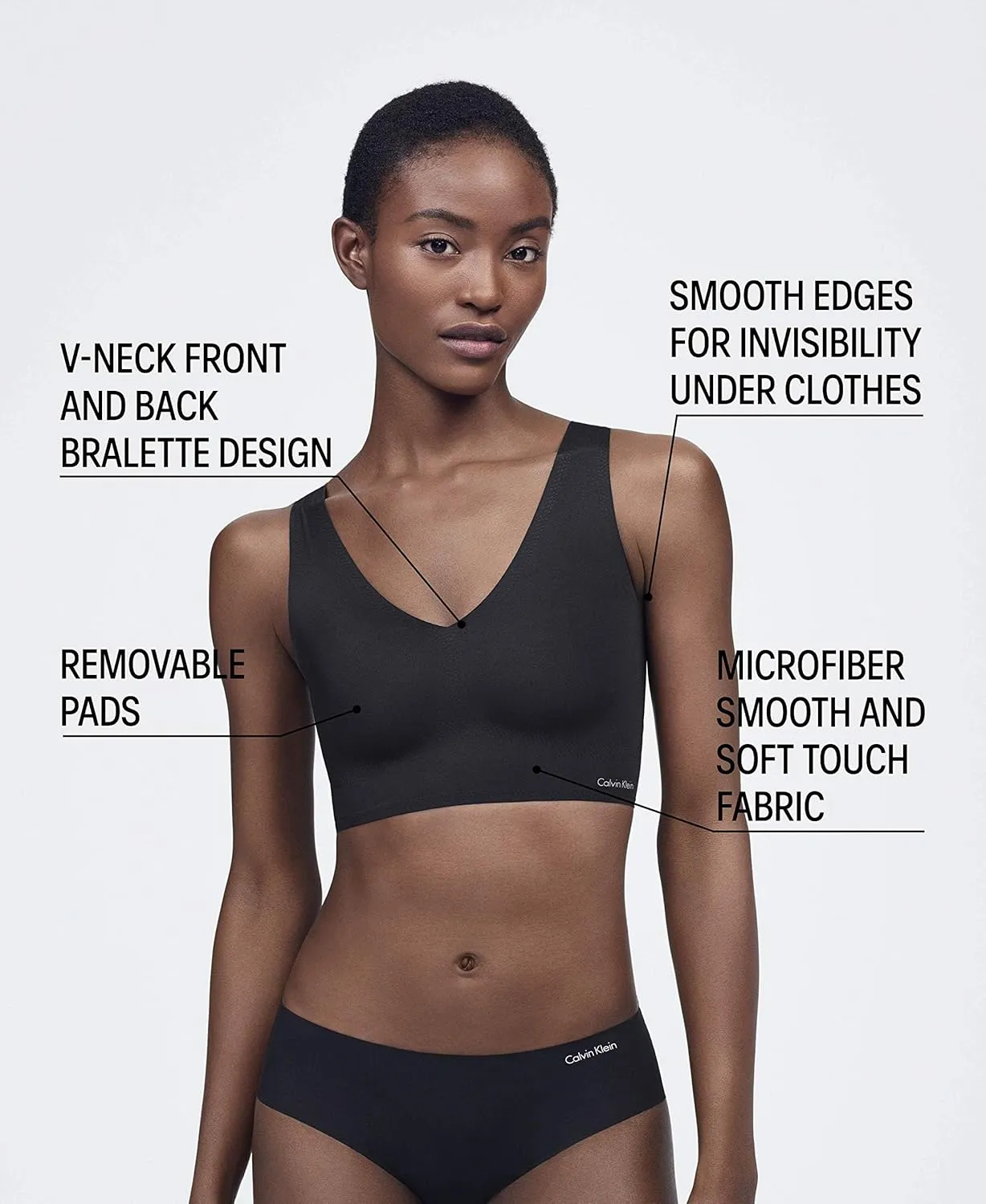 Calvin Klein Women's Invisibles Comfort Seamless Lightly Lined V Neck Bralette Bra