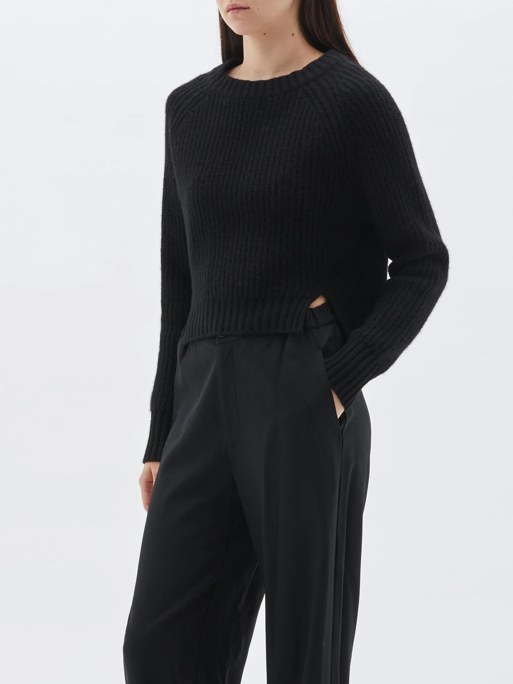 chunky cropped crew neck knit