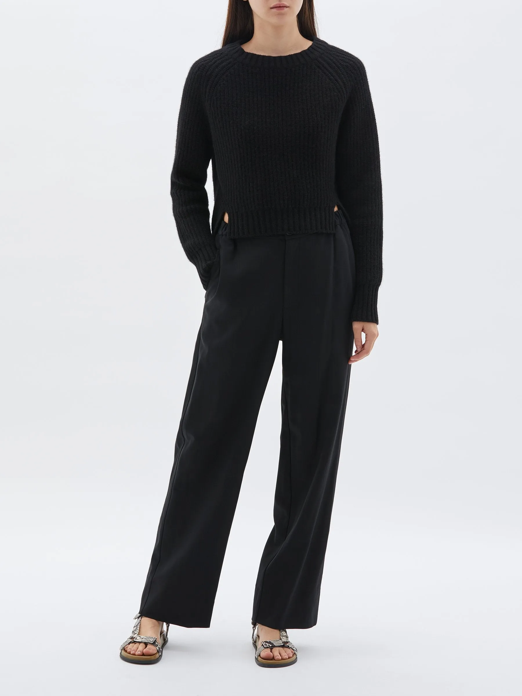 chunky cropped crew neck knit