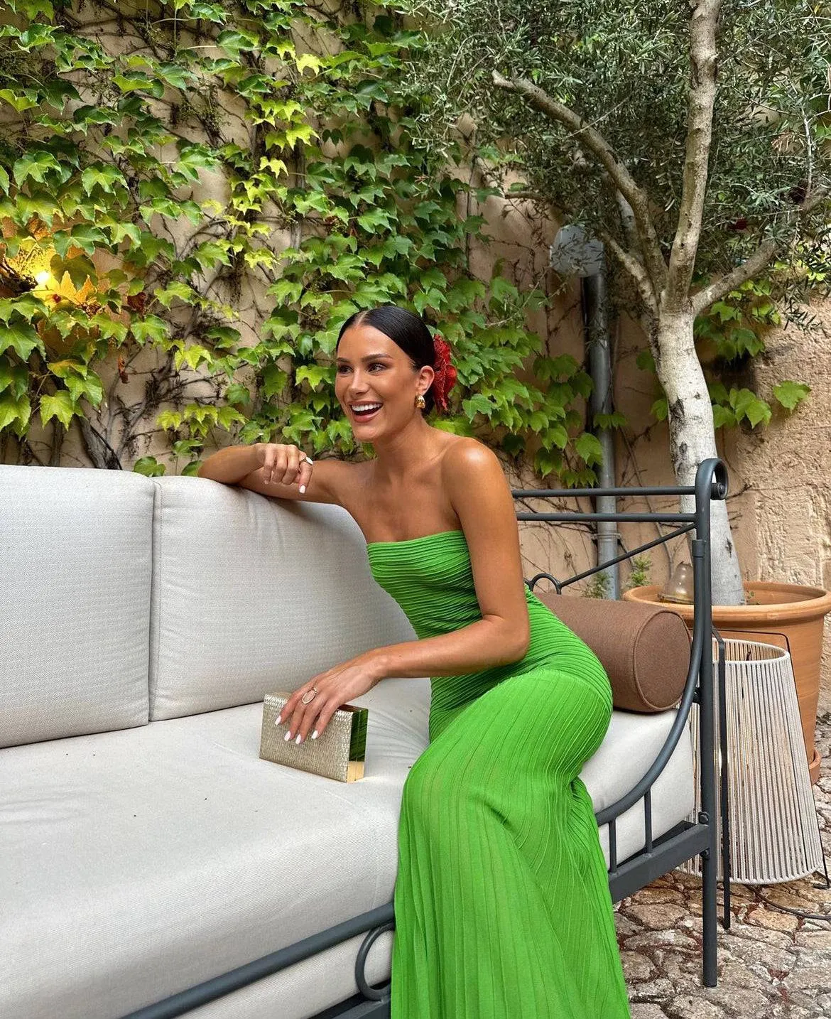 Cos - Knitted Bandeau Maxi Dress in Green