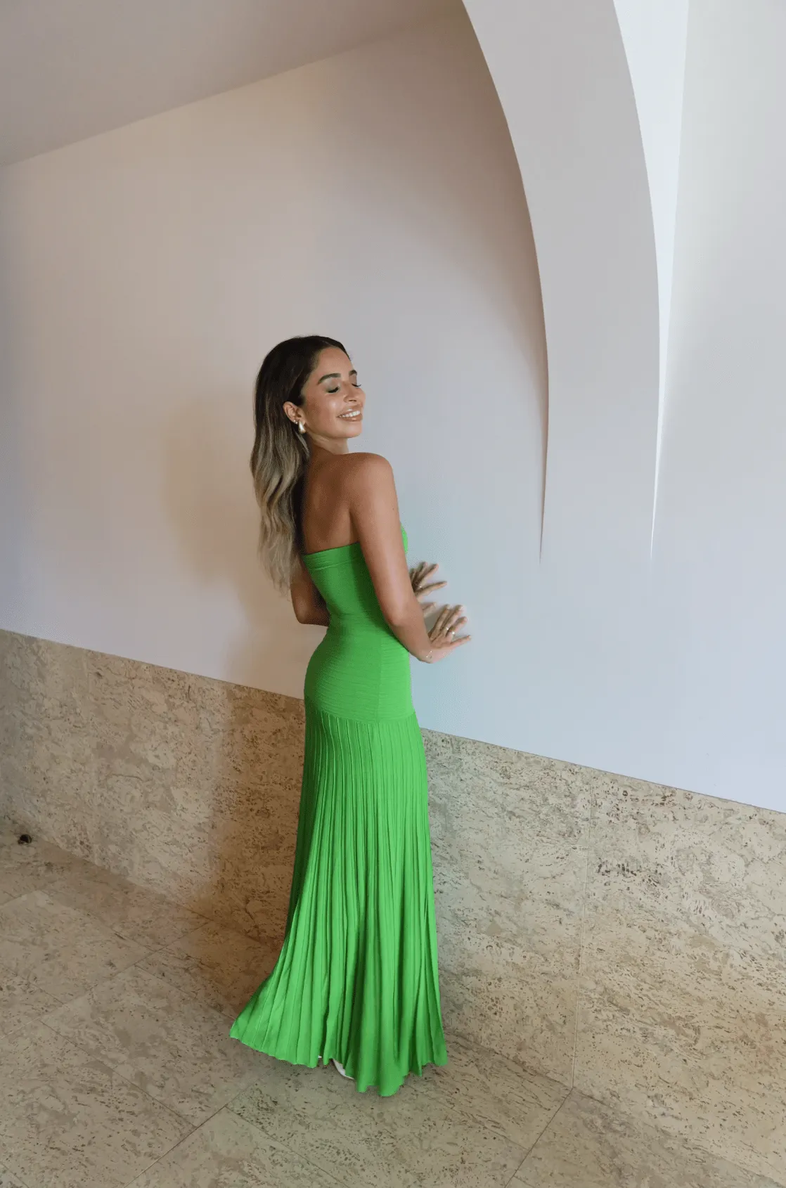 Cos - Knitted Bandeau Maxi Dress in Green