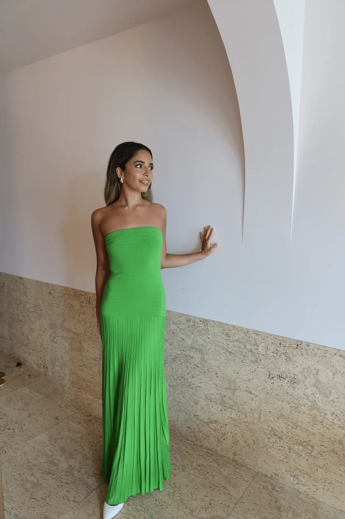Cos - Knitted Bandeau Maxi Dress in Green