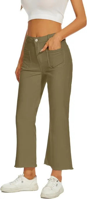 Denim Women Cropped Trousers Jeans Pants Leg Jeans High Rise Pants Stretchy with Pockets