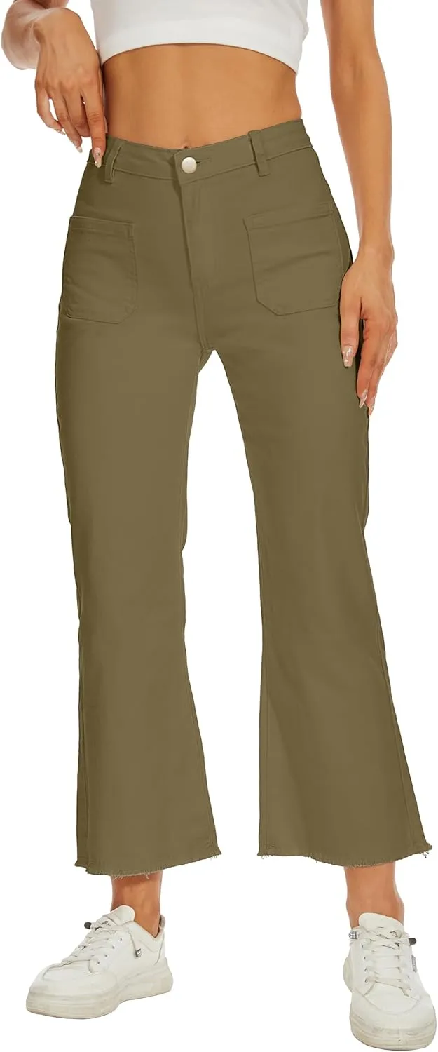 Denim Women Cropped Trousers Jeans Pants Leg Jeans High Rise Pants Stretchy with Pockets