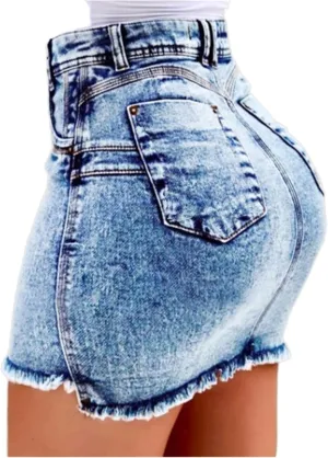 Distressed High Waisted Denim Mini Skirt for Women