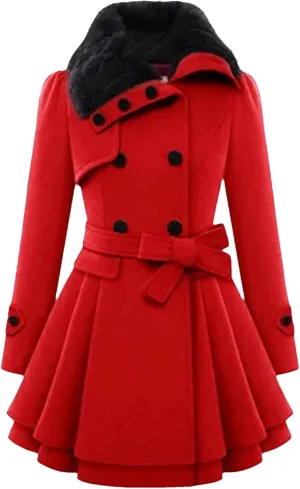 Dvbfufv Women's Winter Slim Long Wool Blends Coat Double Breasted Thickened Korean Trench Coat
