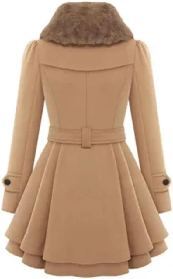 Dvbfufv Women's Winter Slim Long Wool Blends Coat Double Breasted Thickened Korean Trench Coat
