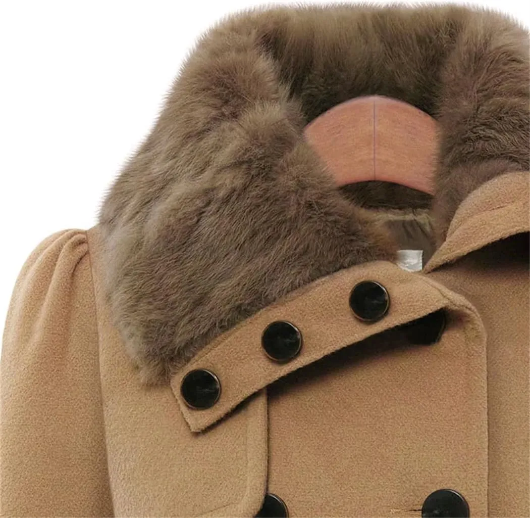 Dvbfufv Women's Winter Slim Long Wool Blends Coat Double Breasted Thickened Korean Trench Coat