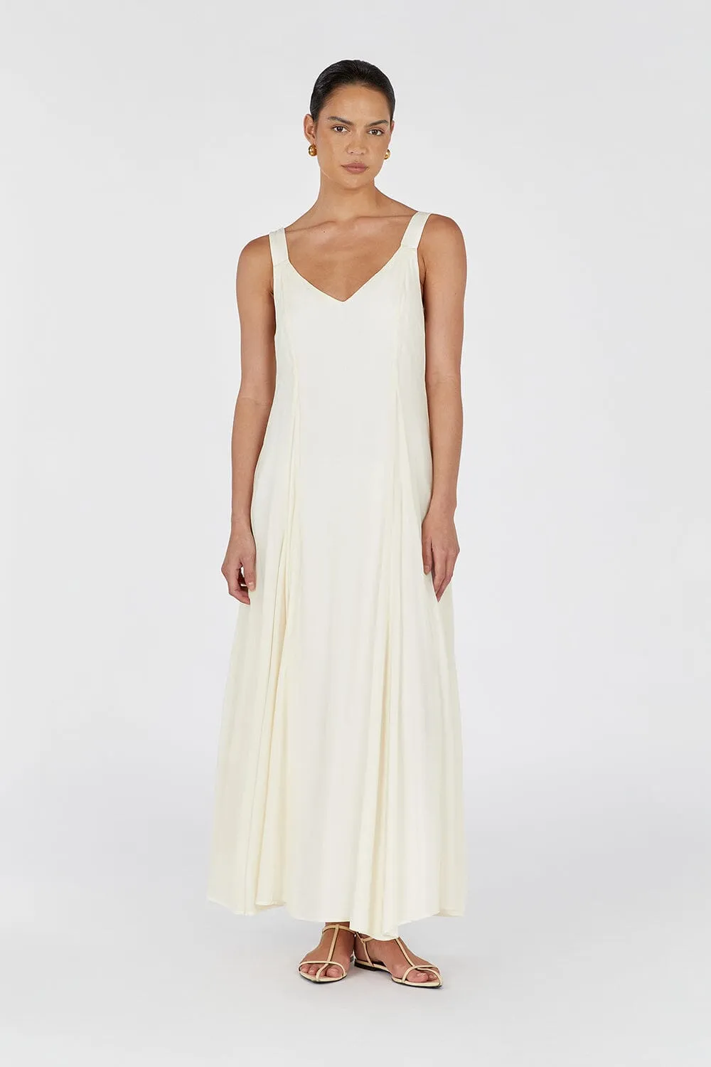 EMILY BUTTERMILK V-NECK MAXI DRESS