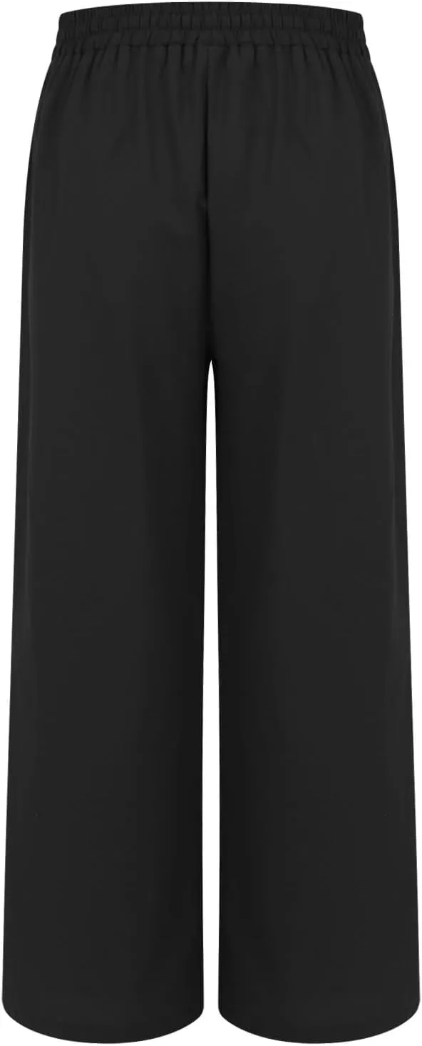 eoeioa Linen Wide Leg Pants for Women Casual Elastic High Waisted Lounge Pants Business Casual Office Pant with Pockets