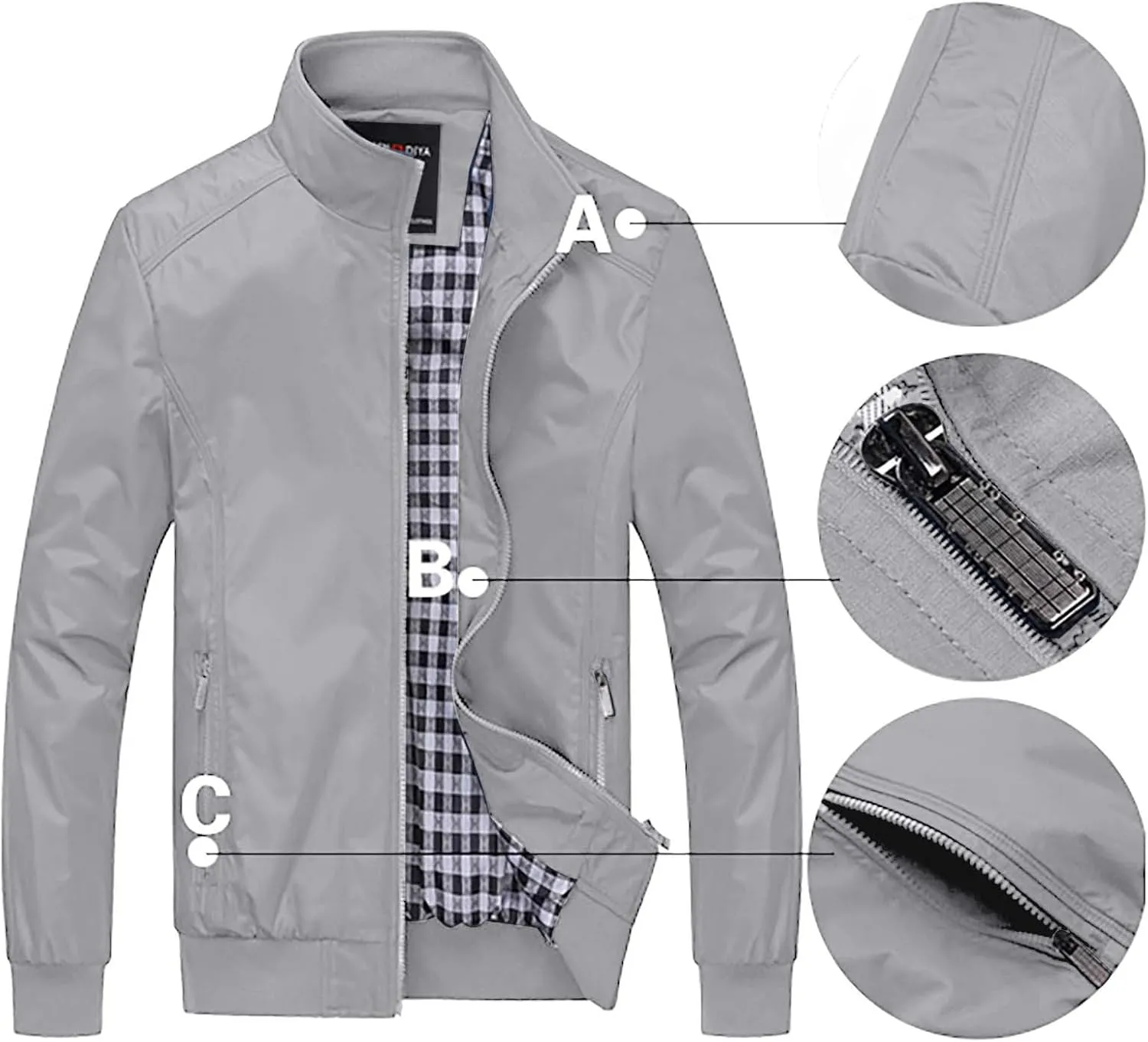 Fall Jacket for Men Casual Thickened Plus Size Loose Fit Work Jackets Full Zip Stand Collar Coat with Zipper Pockets