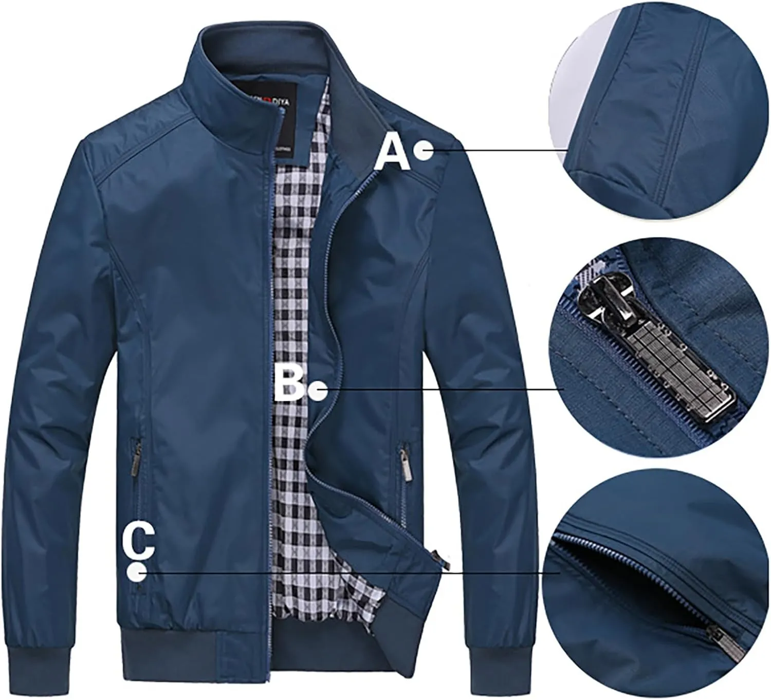 Fall Jacket for Men Casual Thickened Plus Size Loose Fit Work Jackets Full Zip Stand Collar Coat with Zipper Pockets