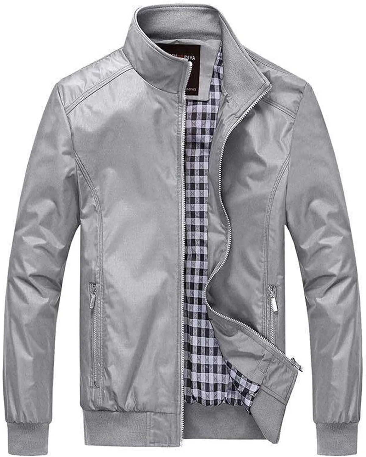 Fall Jacket for Men Casual Thickened Plus Size Loose Fit Work Jackets Full Zip Stand Collar Coat with Zipper Pockets