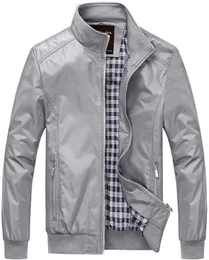 Fall Jacket for Men Casual Thickened Plus Size Loose Fit Work Jackets Full Zip Stand Collar Coat with Zipper Pockets