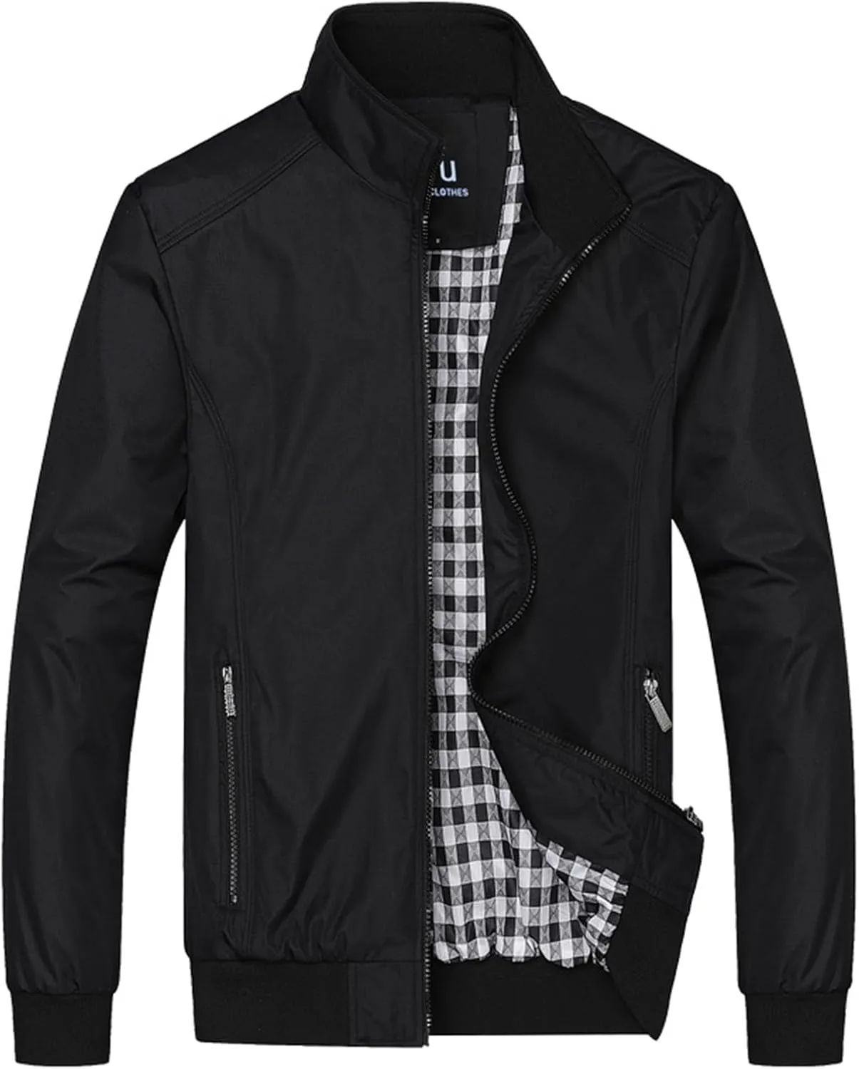 Fall Jacket for Men Casual Thickened Plus Size Loose Fit Work Jackets Full Zip Stand Collar Coat with Zipper Pockets