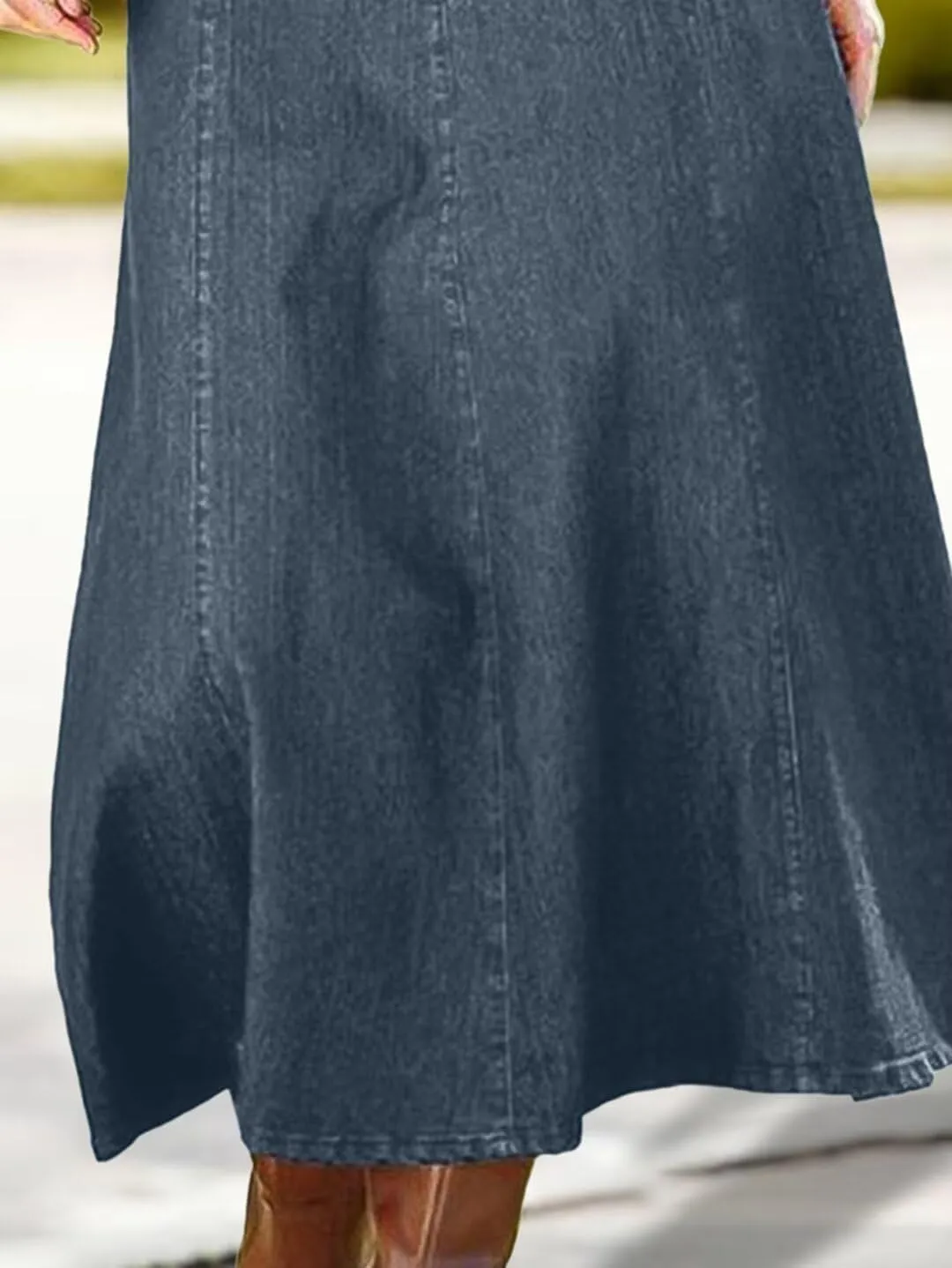 Flamingals A-Line High Rise Vintage Wash Stitch Detail Long Denim Skirt Without Belt