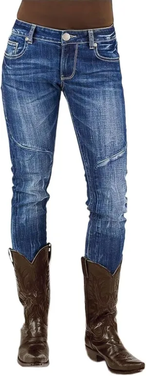Flamingals Skinny Legs for Women Mid Waist Vintage Wash Stitch Detail Stretchy Jeans