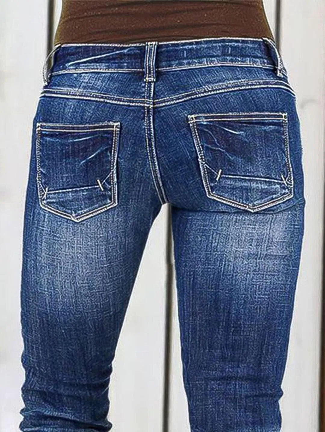 Flamingals Skinny Legs for Women Mid Waist Vintage Wash Stitch Detail Stretchy Jeans
