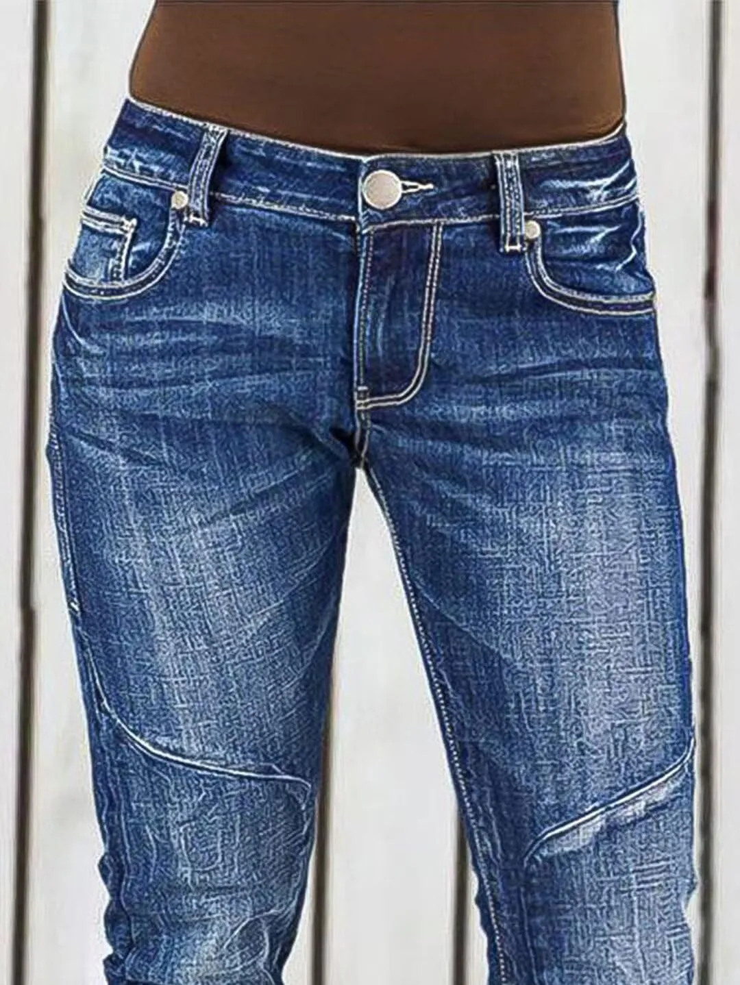 Flamingals Skinny Legs for Women Mid Waist Vintage Wash Stitch Detail Stretchy Jeans