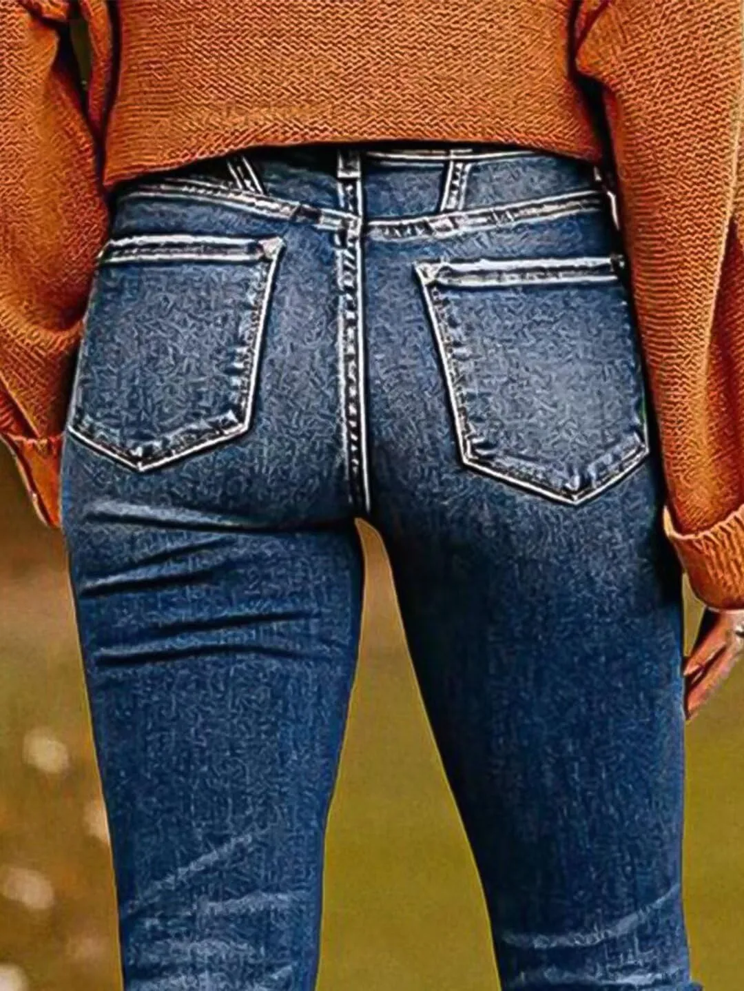 Flamingals Women's Mid Rise Stretchy Flared Leg Jeans Vintage Wash Seam Front Button Fly Trendy Denim Jeans