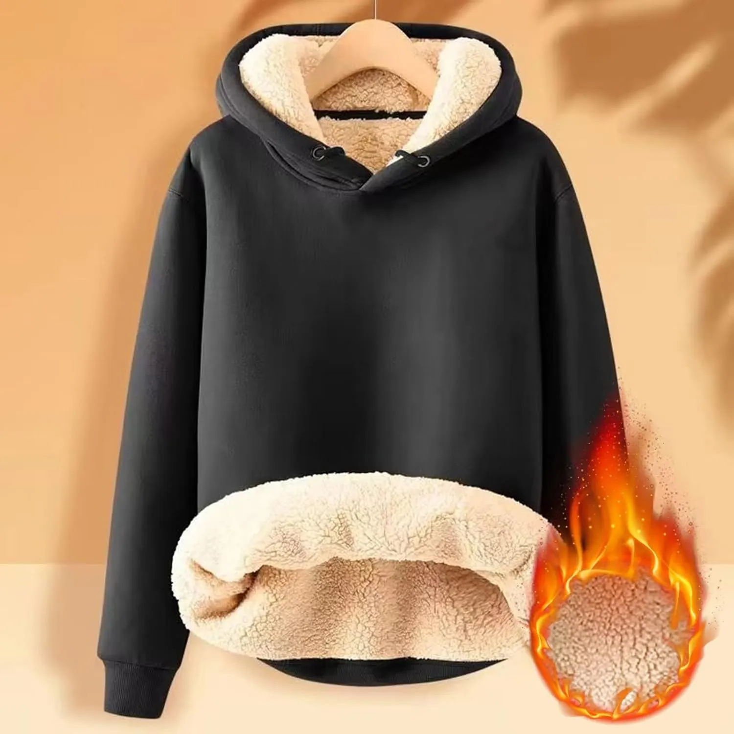 Fleece Hoodie Men Winter Warm Plus Size Sherpa Lined Pullover Hoodie Relaxed Fit Oversized Heavy Hooded Sweatshirt