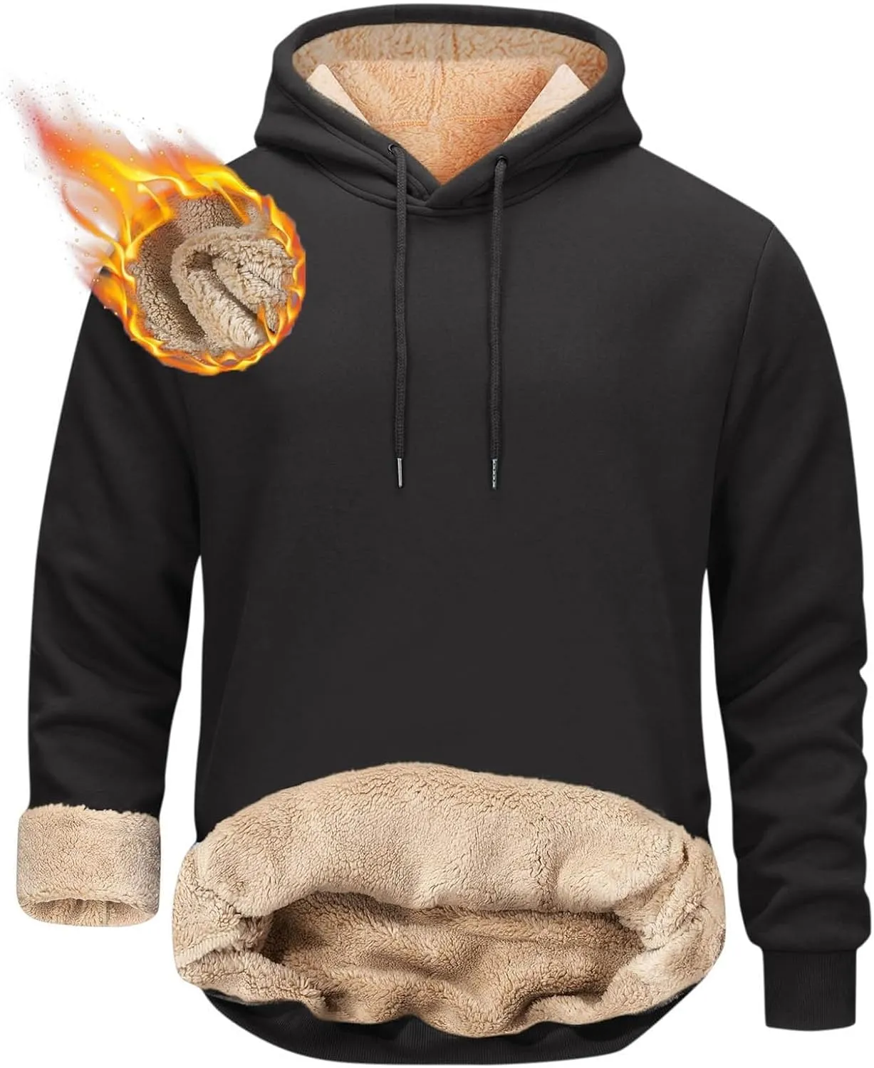 Fleece Hoodie Men Winter Warm Plus Size Sherpa Lined Pullover Hoodie Relaxed Fit Oversized Heavy Hooded Sweatshirt