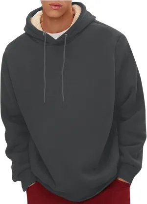 Fleece Hoodie Men Winter Warm Plus Size Sherpa Lined Pullover Hoodie Relaxed Fit Oversized Heavy Hooded Sweatshirt