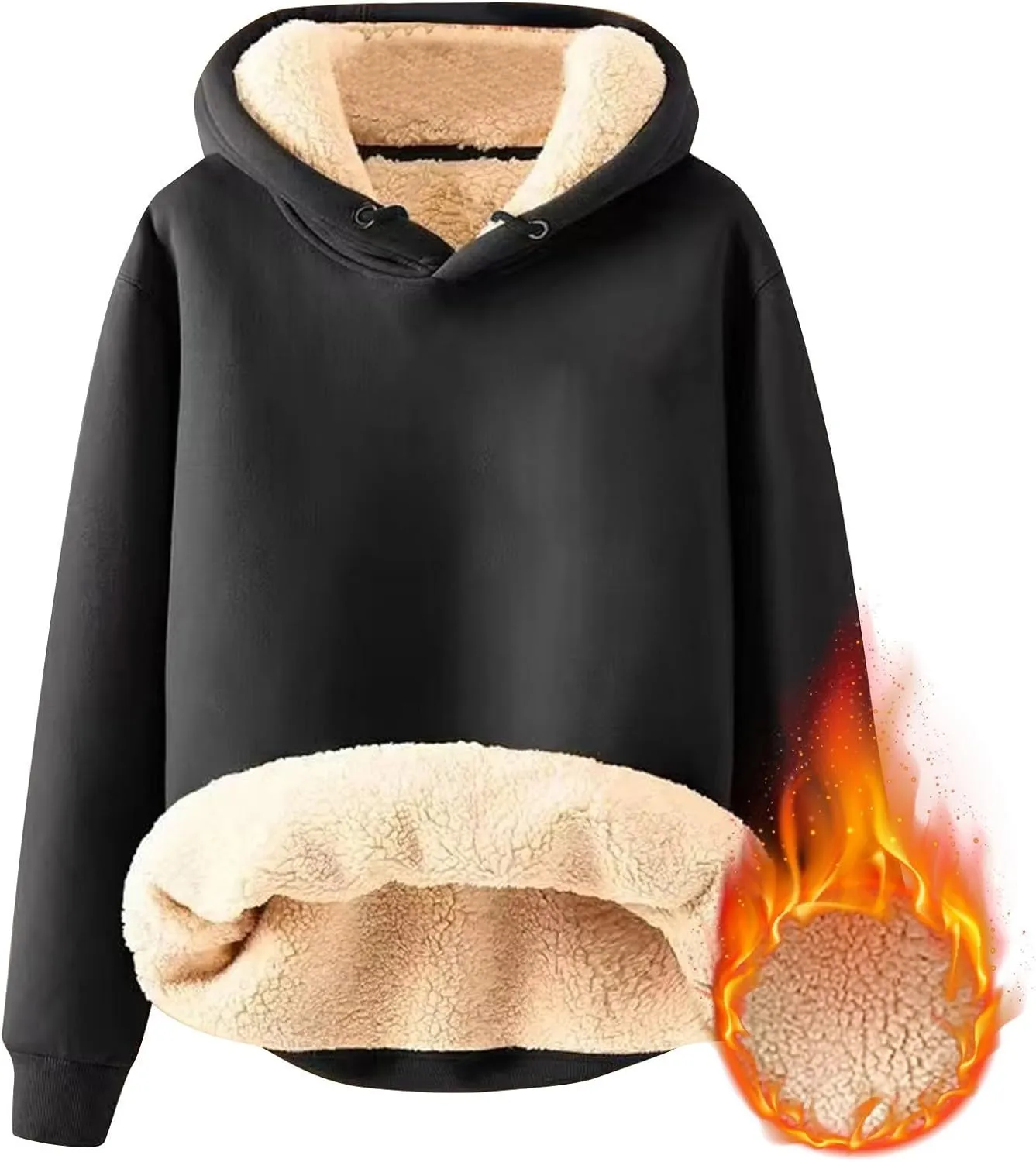 Fleece Hoodie Men Winter Warm Plus Size Sherpa Lined Pullover Hoodie Relaxed Fit Oversized Heavy Hooded Sweatshirt