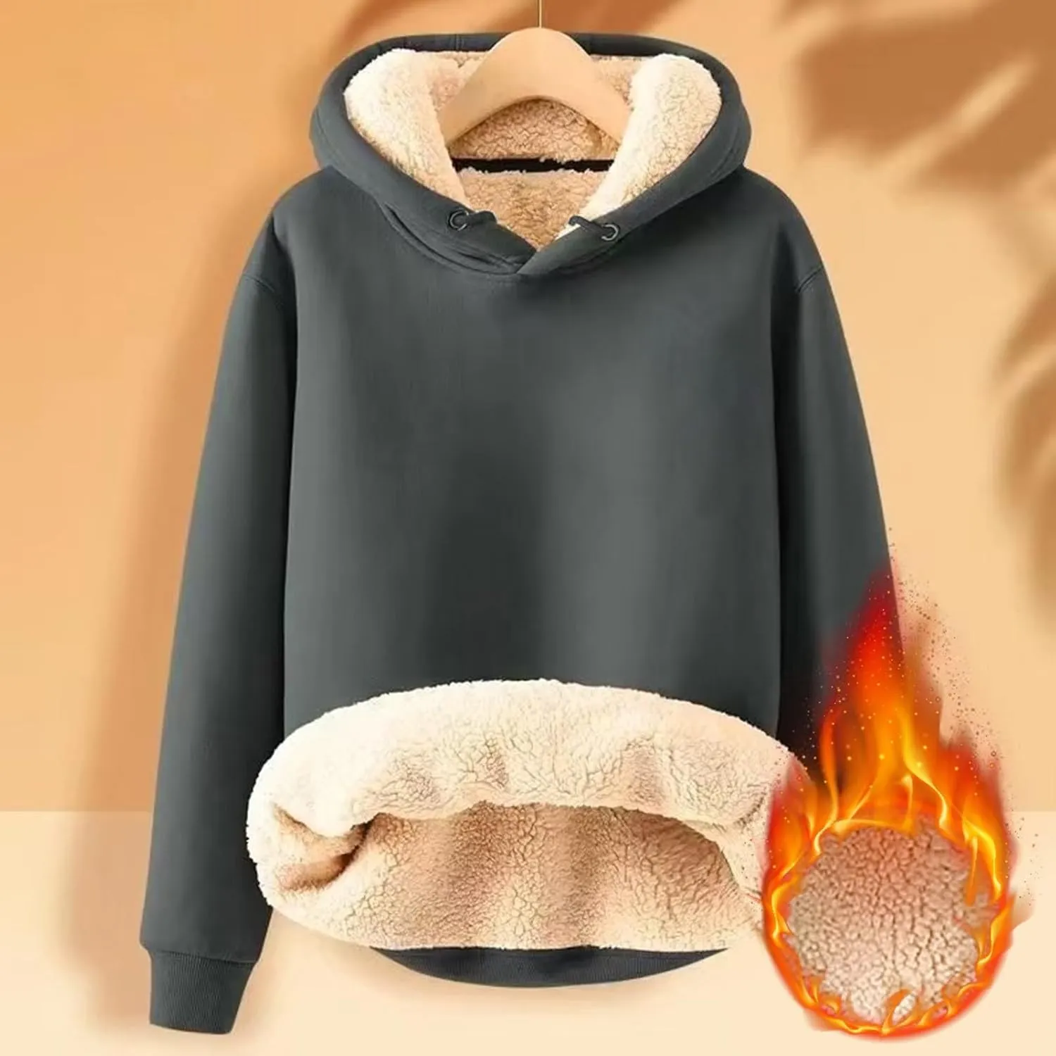 Fleece Hoodie Men Winter Warm Plus Size Sherpa Lined Pullover Hoodie Relaxed Fit Oversized Heavy Hooded Sweatshirt