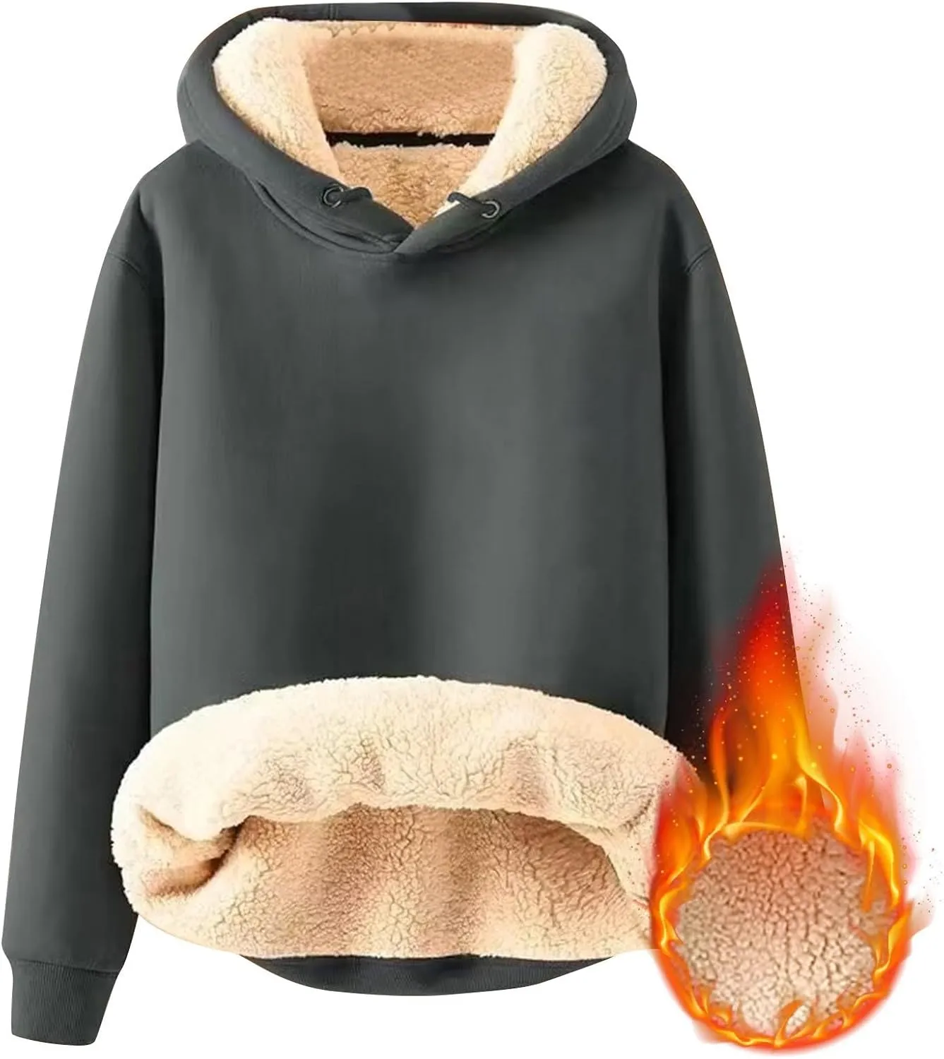 Fleece Hoodie Men Winter Warm Plus Size Sherpa Lined Pullover Hoodie Relaxed Fit Oversized Heavy Hooded Sweatshirt