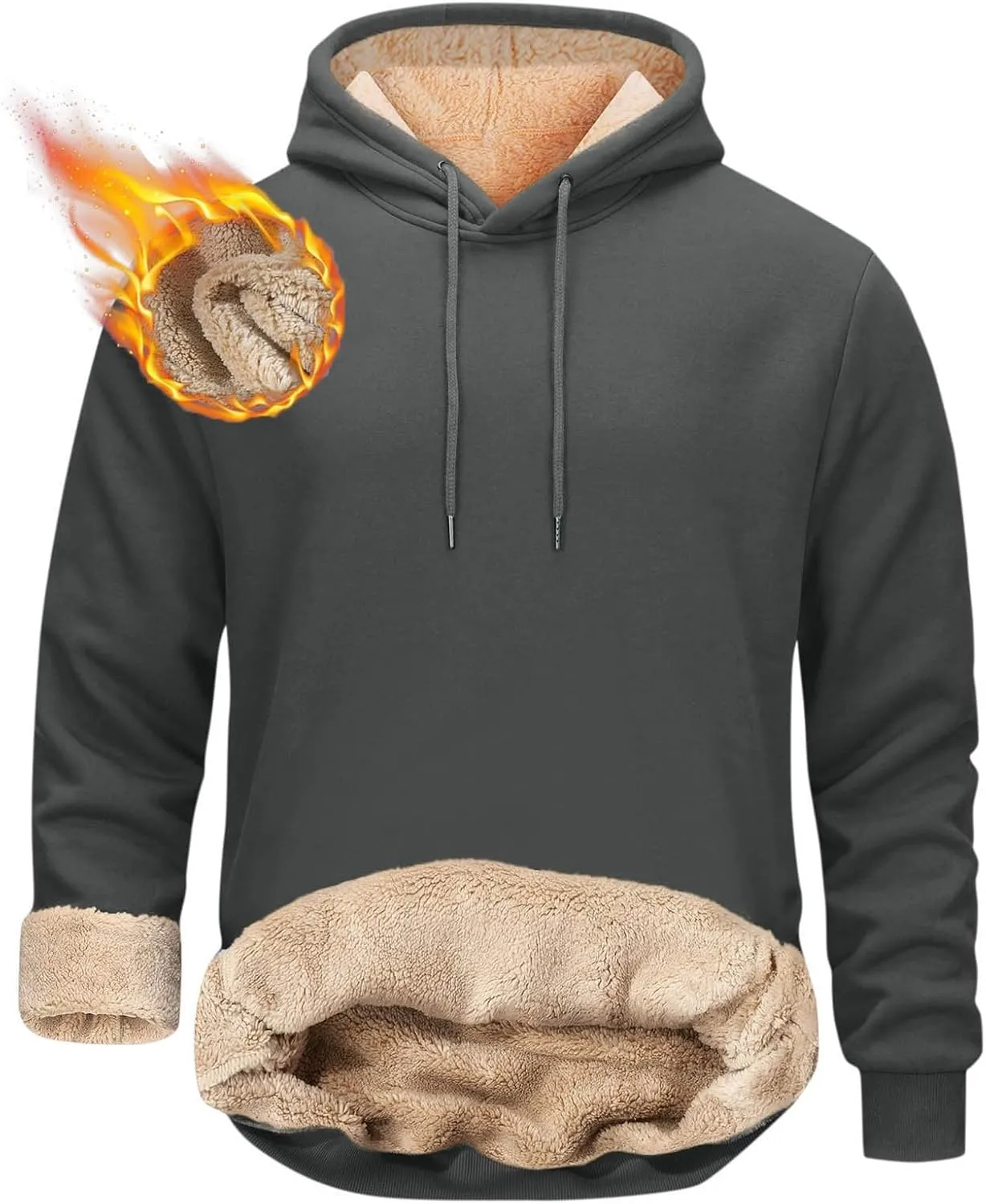 Fleece Hoodie Men Winter Warm Plus Size Sherpa Lined Pullover Hoodie Relaxed Fit Oversized Heavy Hooded Sweatshirt