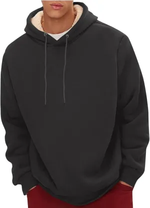 Fleece Hoodie Men Winter Warm Plus Size Sherpa Lined Pullover Hoodie Relaxed Fit Oversized Heavy Hooded Sweatshirt