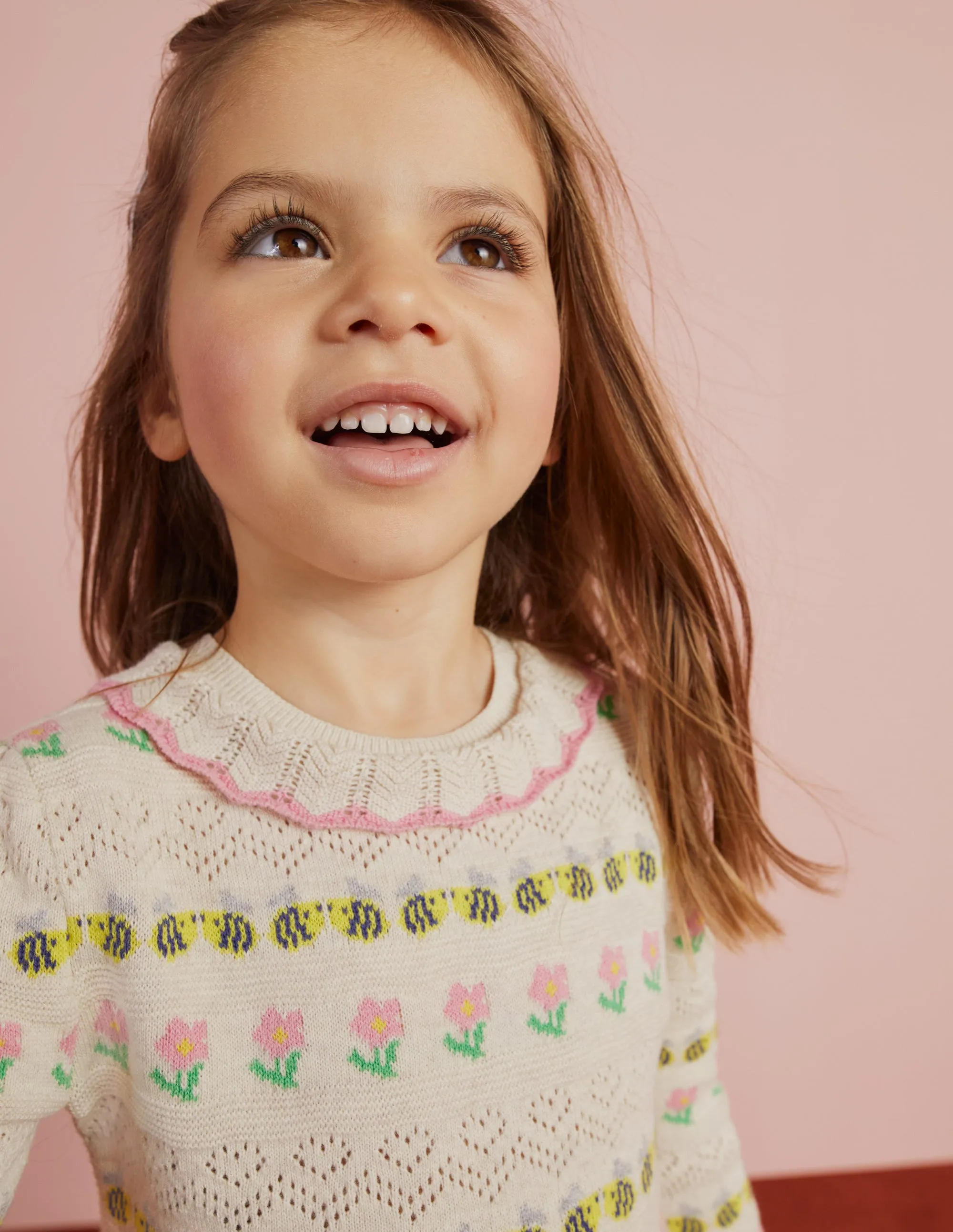 Flower Pointelle Knit Dress-Ecru Marl